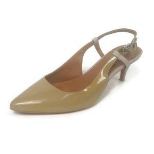 Calvin Klein Patsi Patent Leather Tan Women 7.5 Pump Kitten Heel Slingback Shoes